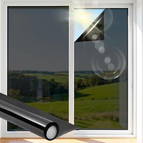 Ohmywor One Way Window Privacy Film, Window Tint for Home Sun Blocking Anti UV Heat Control Mirror Reflective Film Daytime Privacy See Out Not in Self Adhesive Removable, Black, 15.7" x 78.7" in Kuwait