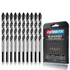 10-Piece Masonry Drill Bit Set for Concrete Tile Glass Ceramic Brick,1/8 to 1/2 Inch Drilling Bits with Triangle Handle,Tungsten Steel Alloy Tip.（Black） in Kuwait