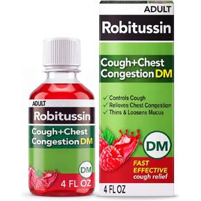 Robitussin Cough and Chest Congestion DM, Cough Suppressant and Expectorant, Raspberry Flavor - 4 Fl Oz Bottle in Kuwait