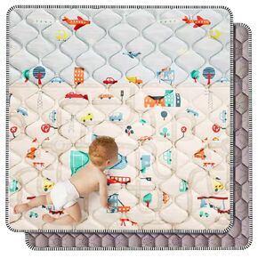 Baby Play Mat 43 x 43 Playpen Mat One-Piece Washable Baby Crawling Mat Non Slip Cushioned Baby Playmat Boho Rainbow ABC Floor Mat for Babies Toddlers Infants (43X43,Beige) in Kuwait