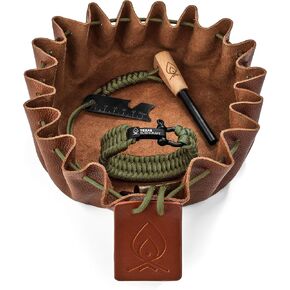 Texas Bushcraft Fire Starter Survival Kit - Ferro Rod Flint Fire Steel, Striker Tool | Cowhide Leather Tinder Bag | Emergency Paracord Bracelet Camping Gear in Kuwait