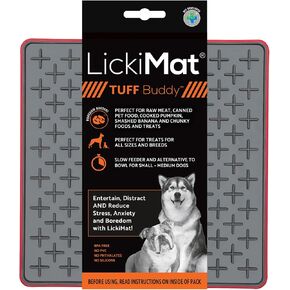 LICKIMAT Tuff، صديق للخدمة الشاقة، حصيرة لعق الطعام البطيء للكلاب، مخفف القلق والملل؛ مثالي للطعام أو الحلوى أو الزبادي أو زبدة الفول السوداني، بديل ممتع لوعاء التغذية البطيء للكلاب، أحمر in Kuwait