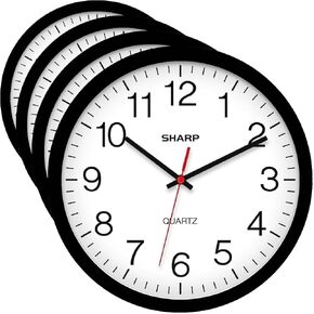 Sharp Wall Clock – Silver/Chrome, Silent Non Ticking 12 Inch Quality Quartz Battery Operated Round Easy to Read Home/Kitchen/Office/Classroom/School Clocks, Sweep Movement in Kuwait