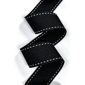 USA Made 3/8" Black & White Saddle Stitch Grosgrain Ribbon - 50 Yards (Multiple Widths Available) in Kuwait
