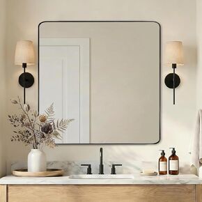 ANDY STAR Black Bathroom Mirrors for Over Sink, 30x55 Inch Matte Black Mirror for Bathroom, Rectangle Metal Vanity Mirror for Wall-Modern Clean Design with Superior Stainless Steel Frame in Kuwait