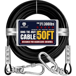 WATFOON Dog Runner for Yard, Dog Trolley Cable System Aerial Run Zip Line for Large Dogs, 100ft/ 50ft Heavy Dog Tie Out Cable with 10/15/25 ft Pet Leads Zipline for Camping Gear (100ft+15ft) in Kuwait