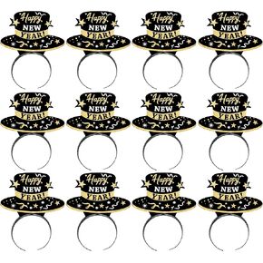 WEEPA 12Pcs New Year's Eve Party Supplies Party Decorations 2024 New Year Eve Hats HAPPY NEW YEAR Headbands Paper Black Tiara With Gold Glitter Headbands Kit for Kids Adults in Kuwait