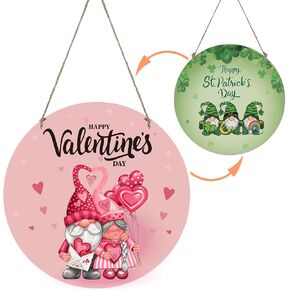 Reversible Valentine’s Day St Patricks Day Door Decorations Romantic Pink Valentine's Day Gnome Couple Decor Wooden Hanging Wreath for Front Door Happy St Patricks Day Sign for Porch Wall Window Home Decor in Kuwait