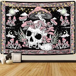 Uspring Mushroom Skull Wall Tapestry - Skeleton Leaves Hippie Large Purple for Bedroom, Wall Hanging (59.1 x 82.7 inches) in Kuwait