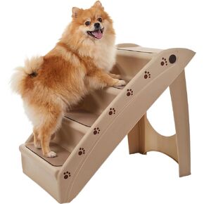Pet Stairs – Safe and Durable Indoor or Outdoor Ramp with 4 Step Design – Cat or Dog Steps for Home and Vehicle by PETMAKER (Tan) in Kuwait