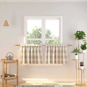 Tie Up Curtain for Windows 54 inches Long Buffalo Check Adjustable Tie Up Shades Plaid Gingham Rod Pocket for Kitchen Windows 1 Panel, Pink & White in Kuwait