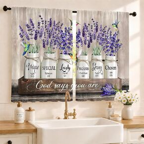 Rusitc Farmhouse Cotton Kitchen Curtains 27.5W X 39L Inch 2 Panels Rod Pocket Country Retro Wood Vintage Small Short Cafe Curtain Inspirational Window Drapes Treatment Bathroom Home Decor in Kuwait