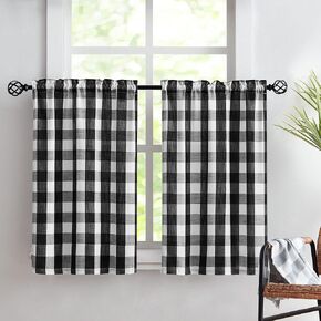 Treatmentex Buffalo Plaid Kitchen Curtains 36inch Taupe Tier Curtain Set for Laundry Basement Small Window Curtain Panels Café Curtains 27" w x 36" l 2pcs in Kuwait