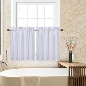 CAROMIO Cafe Curtains 30 Inch Length, Waffle Woven Textured Small Tier Curtains for Kitchen Bathroom Window Curtainss Short, White in Kuwait