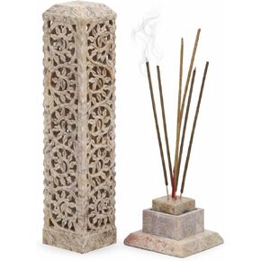 Carry Me Handmade Marble Soapstone Incense Stick Burner | Candle Stick Holder | Tea Light Burner - Perfect Floral Carving for Gifting. Decorative Home and Kitchen Decor (3 x 3 x 11 Inches) in Kuwait