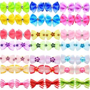 YOY 40pcs / 20 Pairs Adorable Grosgrain Ribbon Pet Dog Hair Bows with Rubber Bands - Puppy Topknot Cat Kitty Doggy Grooming Hair Accessories Bow Knots Headdress Flowers Set for Groomer in Kuwait