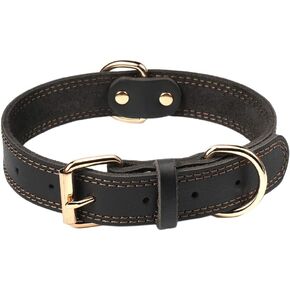 Leather Dog Collar, Heavy Duty Wide Dog Collar for Small,Medium,Large and Extra Large Dogs (M: 1" Wide for 15.2"-19.2" Neck, Dual Stitch - Brown) in Kuwait