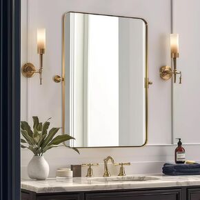 ANDY STAR Chrome Pivot Bathroom Mirror, 20" x 30" Chrome Tilting Wall Vanity Mirror, Rounded Rectangle Metal Frame Pivots Vertically Only (Overall 24.33" x 30") in Kuwait