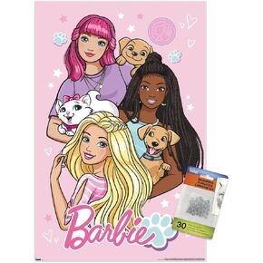 Trends International Mattel Barbie - ملصق حائط لطيف، 22.37 بوصة × 34.00 بوصة، ملصق ممتاز وحزمة دبابيس الدفع in Kuwait