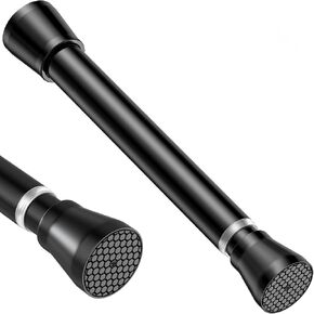 Spring Tension Curtain Rod 18-28 Inches, 7/8" inch Adjustable Curtain Rod No Drill, Anti-slip Spring Curtain Rod for Windows Bathroom Kitchen Closet Doorway (Black) in Kuwait