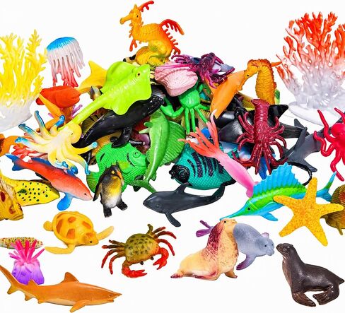 Ocean Sea Animals Figures, 60 Pack Mini Plastic Deep Underwater Life Creatures Set, STEM Educational Shower Bath Toys Gift for Baby Toddler Cupcake Toppers Party Supplies with Turtle Octopus Shark in Kuwait