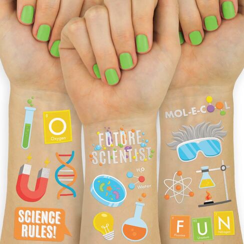 xo, Fetti Science Party Temporary Tattoos - 62 Silver Foil Styles | Future Mad Scientist Birthday Party Supplies, Educational Science Favors, Scientific Arts and Crafts in Kuwait