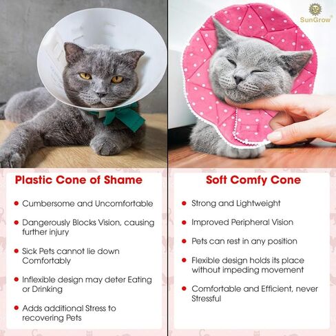 SunGrow Cat Cone Collar Soft Washable, Cat Recovery E Collar Sleep Cone After Surgery to Stop Licking, Pet Cone of Shame Alternatives, Scratch & Bite Proof Grooming Soft Cone for Easy Nail Cutting in Kuwait