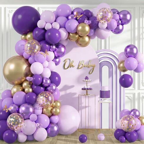 150Pcs Purple Balloon Garland Arch Kit, Butterfly Dark Purple Gold Lavender Metallic Light Pastel lilac Confetti Balloons for Girl Princess Butterfly Birthday Baby Shower Wedding Party Decorations in Kuwait