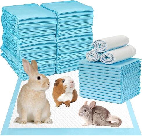 kathson 100 Pcs Rabbits Disposable Diaper Cage Liners Super Absorbent Healthy Cleaning Pad for Hedgehogs, Hamsters, Chinchillas, Rabbits, Cats, Reptiles and Other Small Animals in Kuwait