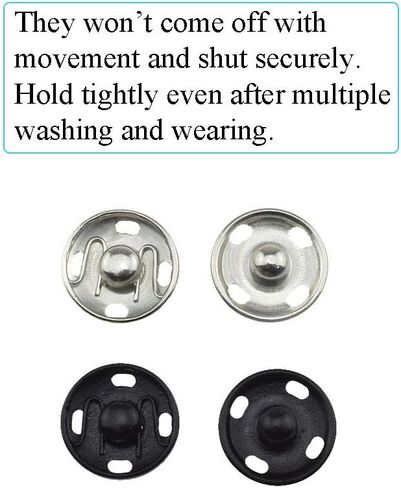 Hao Pro Sew on Snap Button 8,10mm Dia Press Stud Metal Fastener Stay Put Close Clip Tightly Smooth Touch for Sew Clothes DIY Craft Thick Cotton Black Silver 80pcs in Kuwait