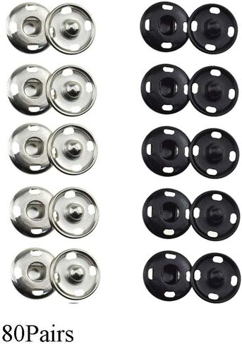 Hao Pro Sew on Snap Button 8,10mm Dia Press Stud Metal Fastener Stay Put Close Clip Tightly Smooth Touch for Sew Clothes DIY Craft Thick Cotton Black Silver 80pcs in Kuwait