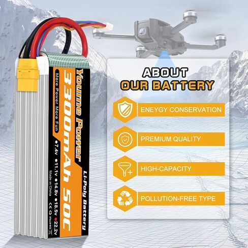 Youme 6S Lipo Battery,22.2V 4500mAh Lipo Battery 60C with EC5 Plug for X Class Drone Racing 70MM 80MM 90MM EDF RC Quadcopter Airplane Helicopter Car Truck Boat Hobby (2 Packs) in Kuwait