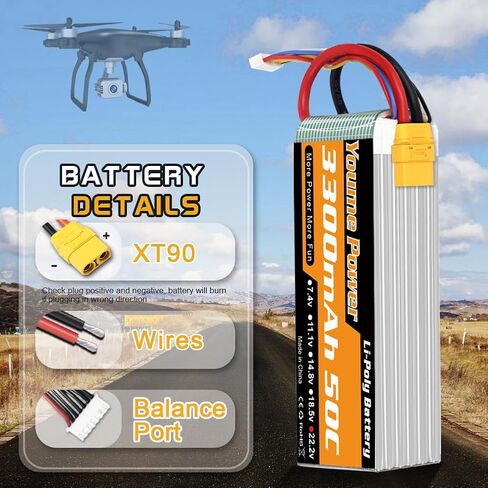 Youme 6S Lipo Battery,22.2V 4500mAh Lipo Battery 60C with EC5 Plug for X Class Drone Racing 70MM 80MM 90MM EDF RC Quadcopter Airplane Helicopter Car Truck Boat Hobby (2 Packs) in Kuwait