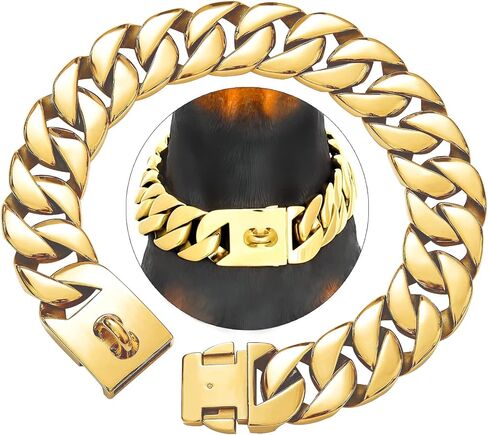 الياقات سلسلة الكلب الكبيرة، txprodogchains 32MM سميكة الارتباط الكوبي طوق الكلب طوق معدني قوي الكلب الارتباط الكوبي مع مشبك، الصلبة الفولاذ المقاوم للصدأ الذهب الياقات الكلب للكلاب الكبيرة in Kuwait