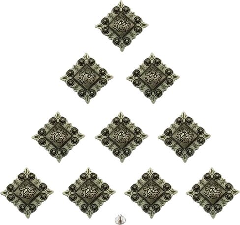 Duolai 10pcs Retro Pattern Carving Square Buttons Craft Purses Leather Decorative Accessories Conchos Snaps Metal Stud Screw Back Rivet DIY Shoes Bag Belt Product Supplies in Kuwait