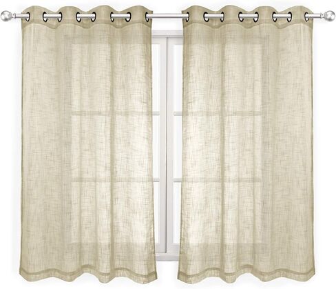 VOILYBIRD Palma Bronze Grommet Semi Sheer Curtains 84 Inch Length Light Filtering Draperies for Patio Door (52''W x 84''L, 2 Panels, White) in Kuwait