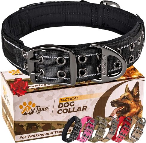 ADITYNA Heavy Duty Dog Collar with Handle - Reflective Brown Dog Collar for Medium Dogs - Wide, Thick, Tactical, Soft Padded - Perfect Dog Collar for Training, and Walking in Kuwait