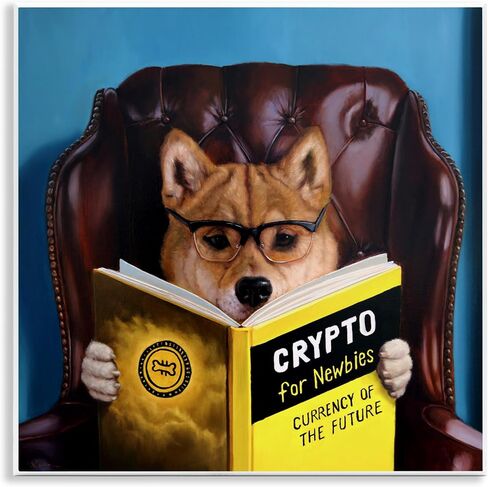 Stupell Industries Crypto للمبتدئين، كتاب قراءة مضحك للكلاب، كرسي بذراعين، لوحة فنية جدارية من القماش، تصميم من تصميم لوسيا هيفرنان in Kuwait
