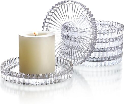 6 Pack Glass Candle Holder,4" Green Round Crystal Candle Plate,Decorative Glass Pillar Candle Plate,Aromatherapy Candle Pad for Party Centerpiece, Wedding in Kuwait