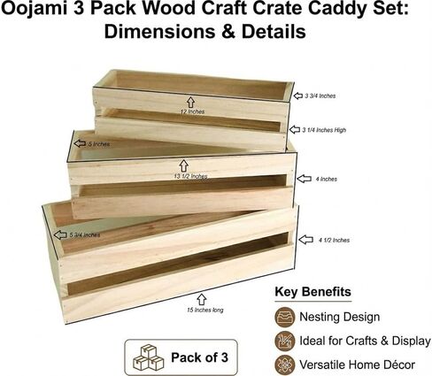 3 Pack Wood Craft Crate Caddy Set | Nesting, wood crates for display, wooden boxes for crafts, decorative wooden crate, Wood box storage crate, centerpieces for Home, bathroom and much more (Brown) in Kuwait
