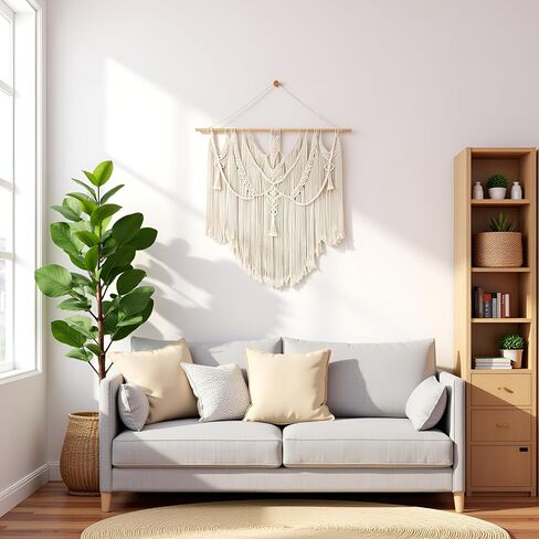 Mkono Macrame Wall Hanging Boho Home Decor Chic Woven Decoration for Bedroom Living Room Apartment Dorm Gallery Perfect Handmade Ideas, 1 Pack, Large Size, 36"x35" in Kuwait