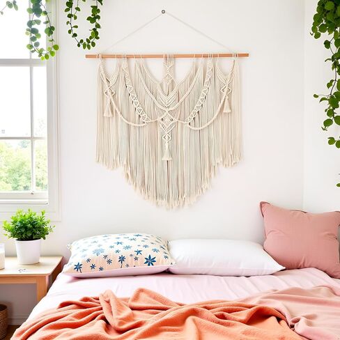 Mkono Macrame Wall Hanging Boho Home Decor Chic Woven Decoration for Bedroom Living Room Apartment Dorm Gallery Perfect Handmade Ideas, 1 Pack, Large Size, 36"x35" in Kuwait