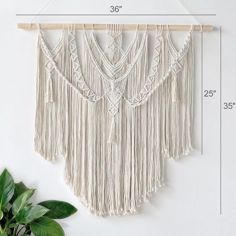 Mkono Macrame Wall Hanging Boho Home Decor Chic Woven Decoration for Bedroom Living Room Apartment Dorm Gallery Perfect Handmade Ideas, 1 Pack, Large Size, 36"x35" in Kuwait