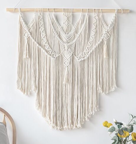 Mkono Macrame Wall Hanging Boho Home Decor Chic Woven Decoration for Bedroom Living Room Apartment Dorm Gallery Perfect Handmade Ideas, 1 Pack, Large Size, 36"x35" in Kuwait