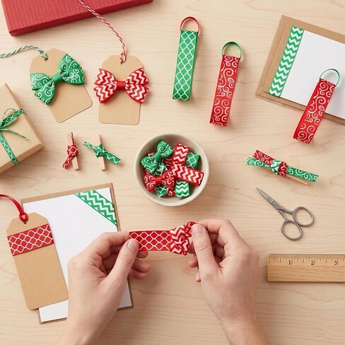 Christmas Ribbon 6 Yards(6 X 1 Yard) 1 Inch Red Green Grosgrain Ribbon Christmas Festival Pattern Printed in Kuwait
