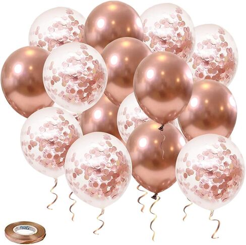 Pink and Gold Confetti Balloons, 60pcs Hot Pink Balloons Macaron Pink Balloons White Balloons Metallic Gold Balloons for Girls Birthday Baby Shower Bridal Shower Wedding Anniversary Party Decorations in Kuwait