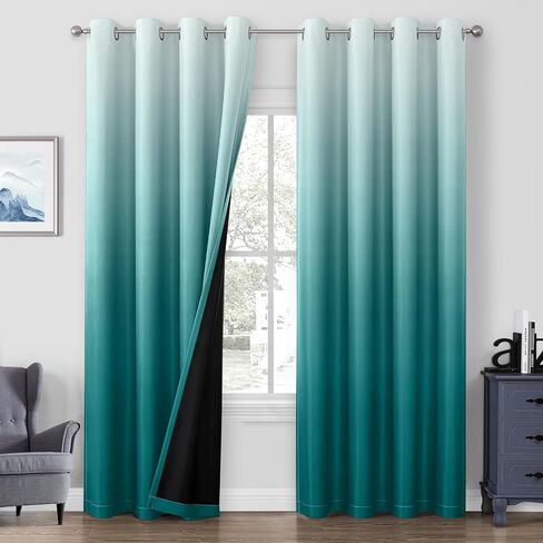 HOMEIDEAS ستائر تعتيم متدرجة بنسبة 100% لغرفة النوم، مقاس 52 × 84 بوصة، غرفة طويلة داكنة متدرجة الضوء تحجب الحرارة ستائر جروميت معزولة لغرفة المعيشة، لوحتان in Kuwait