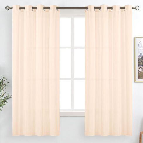 BGment Natural Linen Look Semi Sheer White Curtains for Bedroom, 63 Inch Grommet Light Filtering Casual Textured Privacy Curtains for Living Room, 2 Panels, 52 x 63 Inch in Kuwait