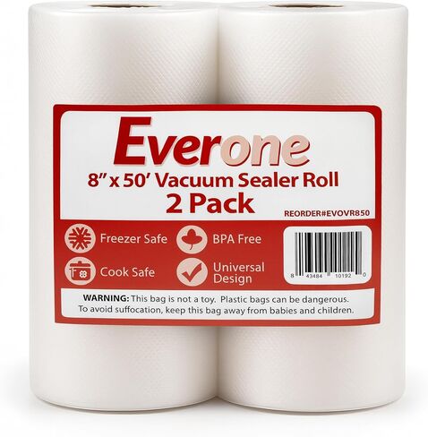 EverOne Vacuum Sealer Bag Roll for Sous Vide & Food Saver, 8" X 50', 2 Count in Kuwait