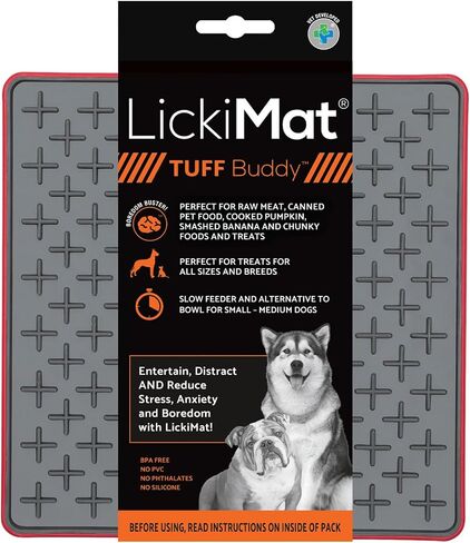 LICKIMAT Tuff، صديق للخدمة الشاقة، حصيرة لعق الطعام البطيء للكلاب، مخفف القلق والملل؛ مثالي للطعام أو الحلوى أو الزبادي أو زبدة الفول السوداني، بديل ممتع لوعاء التغذية البطيء للكلاب، أحمر in Kuwait